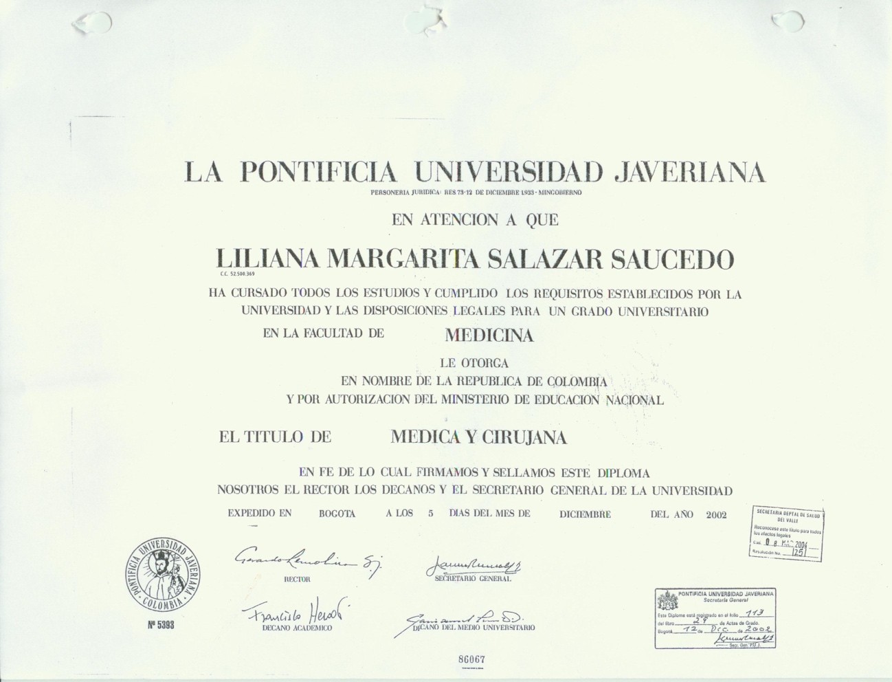 Diploma 1 - Dra. Liliana Salazar