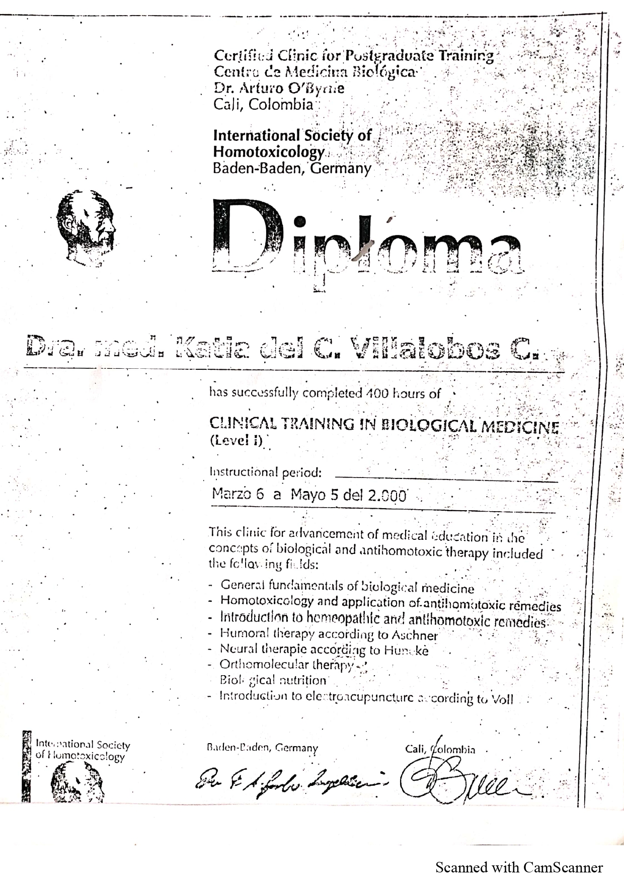 Diploma en Homotoxicología 2000